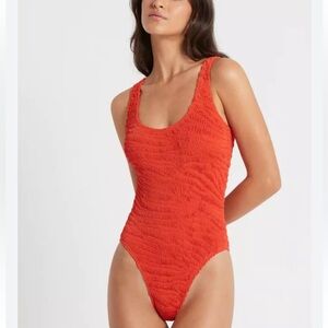 bond-eye Orange Textured One-Piece Swimsuit